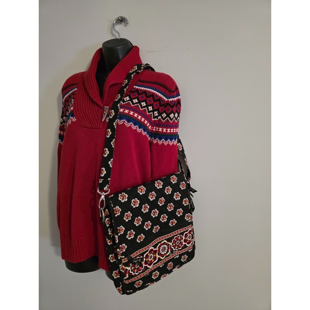 Vera Bradley Pirouette Shoulderbag Black Red Floral Mailbag Crossbody‎ Bag Large